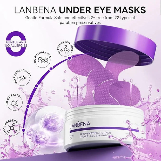 LANBENA Retinol Under Eye Patches for Dark Circles and Puffy Eyes, Cooling Eye Masks for Eye Bags, Fine Lines & Wrinkles R...