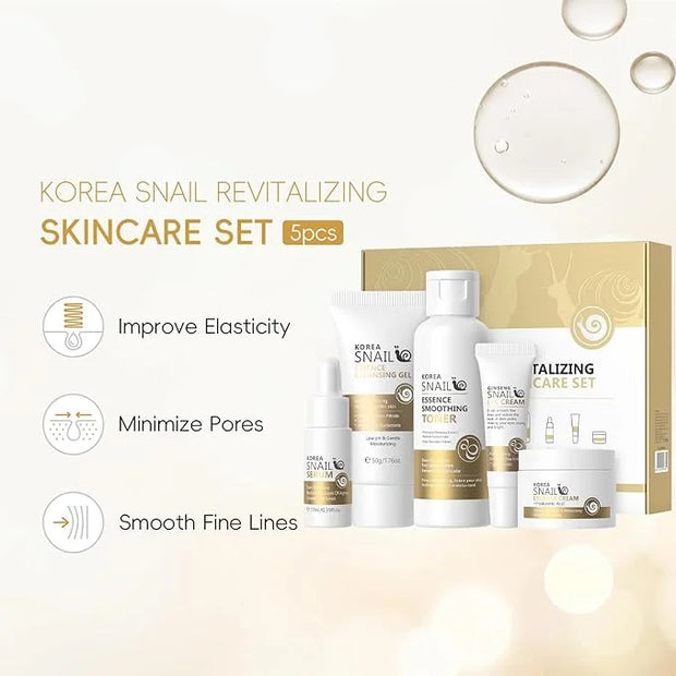 Snail Korean Skin Care Set - All About Snail Mucin Kit, Skin Care Kit with Cleanser, Toner, Serum, Eye Cream, Face Cream, ...