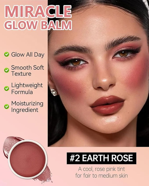Multi Glow Balm, Miracle Glow Balm Tinted Face Creamy Blush for Women Cheeks Lip Eye, Hydrating Lightweight & Blendable Co...