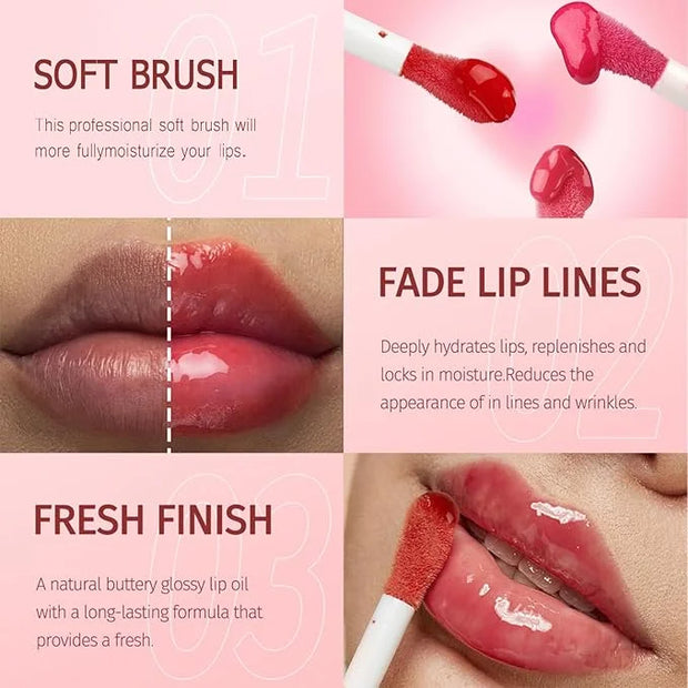 4 Colors Lip Oil Lip Glaze, Soft Brush Head Hydrating Lip Glow Oil,Shiny Transparent Lip Gloss Plumping,Long Lasting Nouri...