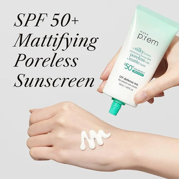 MAKEPREM No Sebum Sun Cream UV Defense SPF 50+ PA++++ Reef-safe, Ocean Friendly Sunscreen Sunblock - 1.7 Fl Oz, UV Protect...