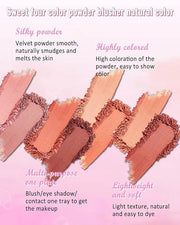Matte Face Blush Palette Kit with Brush-4 Colors Pink Purple Orange Silky Mineral Blendable Blusher Contour Powder for Che...