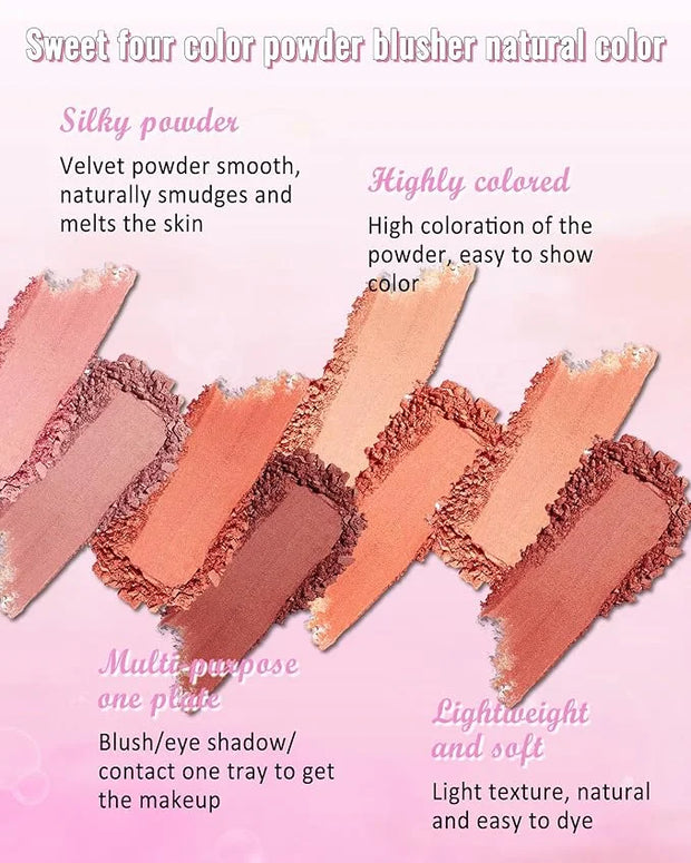 Matte Face Blush Palette Kit with Brush-4 Colors Pink Purple Orange Silky Mineral Blendable Blusher Contour Powder for Che...