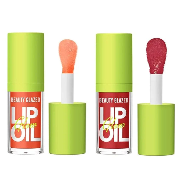Beauty Glazed Big Brush Head Lip Oil, Ultra-Hydrating & Nourishing, Smooth Glossy Finish Lip Glow Oil, Shiny and Vegan Tin...