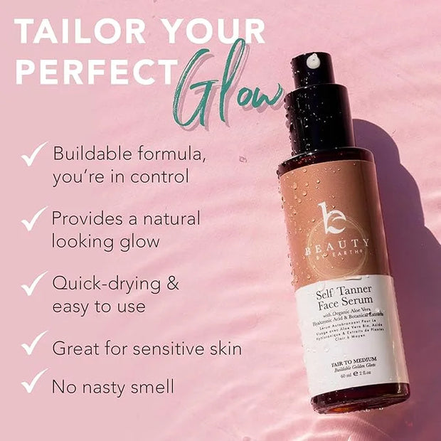 Face Tanner Serum - Fair to Medium Sunless Tanner for Face Sunless Tanner with Hyaluronic Acid - Self Tanner for Face Self...
