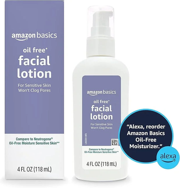 Amazon Basics Oil-free Facial Moisturizer for Sensitive Skin, Fragrance Free, 4 Fluid Ounce (Previously Solimo) (Pack of 3...