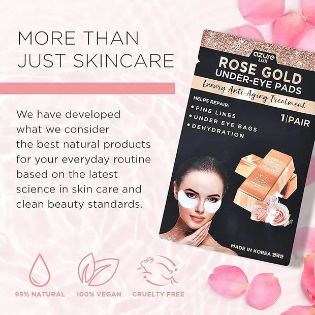 AZURE Rose Gold Luxury Anti Aging Under Eye Pads - Lifting, Smoothing & Hydrating Eye Mask Patches - Reduces Fine Lines, W...