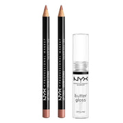 NYX PROFESSIONAL MAKEUP Slim Lip Pencil (Peakaboo Neutral) + Butter Gloss (Sugar Glass, Clear), 3-Pack Bundle - Product Image