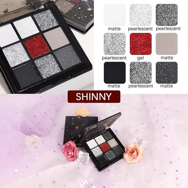 Smokey Black Red Eyeshadow Palette,9 Colors Dark Shimmer Matte Metallic Makeup Pallet,Pigmented Make Up Kit for Halloween ...