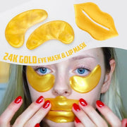 CCbeauty 24 Packs Lip Masks & Eye Mask Bulk,24K Gold Under Eye Patches for Puffy Eyes,Dark Circles,Collagen Eye gel Pads f...