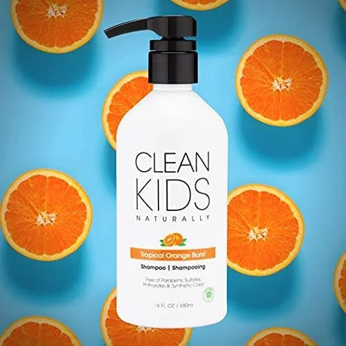 Clean Kids Naturally Tropical Orange Burst Shampoo, All-Natural, Gluten-free, Vegan, and Cruelty-free, Paraben-free, 16 oz...