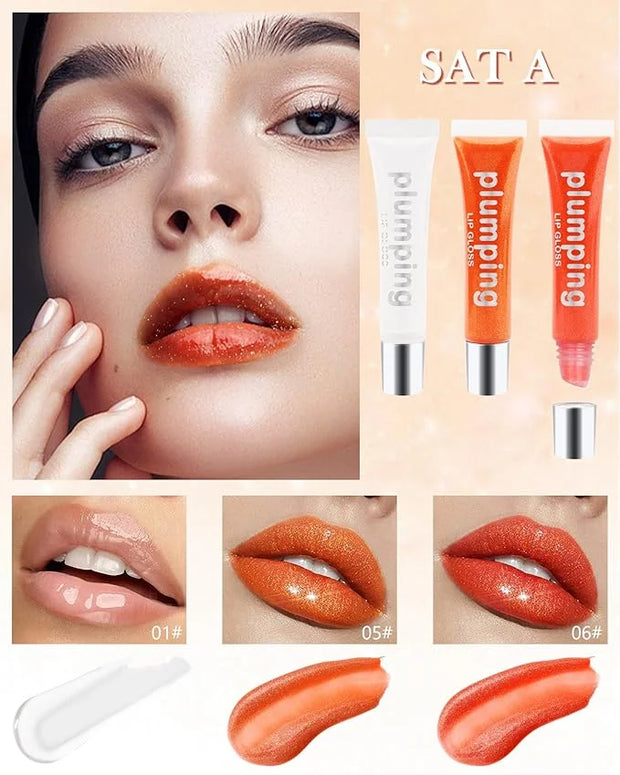 Hydrating Lip Glow Oil-3Pcs Tinted Plumping Lip Oil Lip Plumper, Moisturizing Smooth Lipgloss for Lip Care, Glossy Finish ...