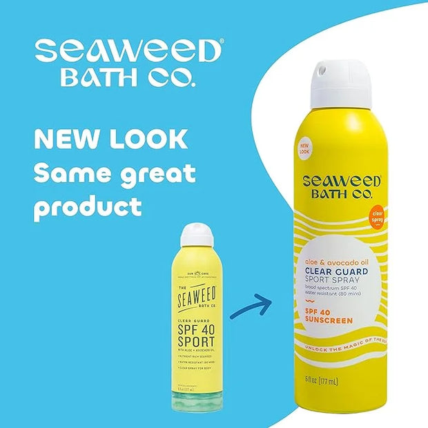 Seaweed Bath Co. Clear Guard SPF 40 Sport Broad Spectrum Sunscreen Spray, 6 Ounce, Sustainably Harvested Seaweed, Aloe, Av...