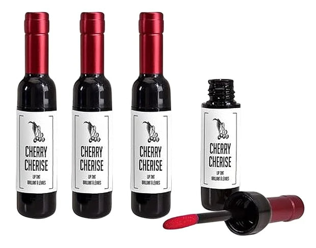 Cherry Scented Wine Bottle Design 6ml Pink Lip Tint Gloss 4 Pack - Product Image