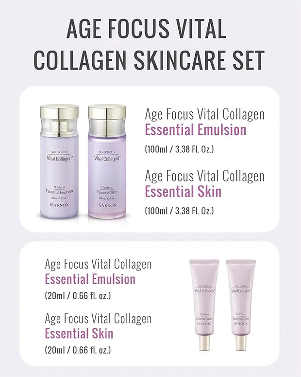 ISA KNOX Age Focus Vital Collagen Skincare Set (14.54 fl oz) - Korean Skincare for Firming, Hydrating, and Nourishing. wit...