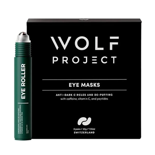 Wolf Project Eye Care Set - Energizing Eye Roller + Under Eye Mask for Dark Circles and Puffiness, With Caffeine, Vitamin ...