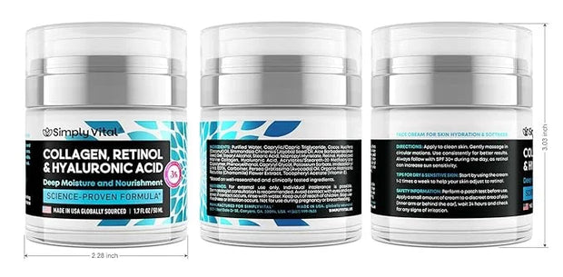 SimplyVital Collagen, Retinol & Hyaluronic Acid Cream - Anti-Aging Face Moisturizer for Face, Firming Skin Care Neck & Déc...