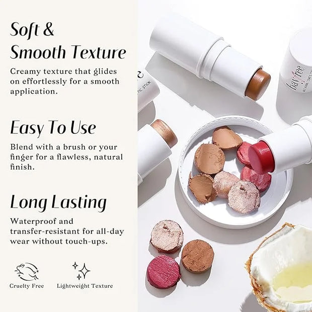 KIMUSE Face Sticks Trio, Cream Blush Stick & Highlighter Stick & Contour Stick for Sculpt the Cheeks, Long Lasting Cream C...