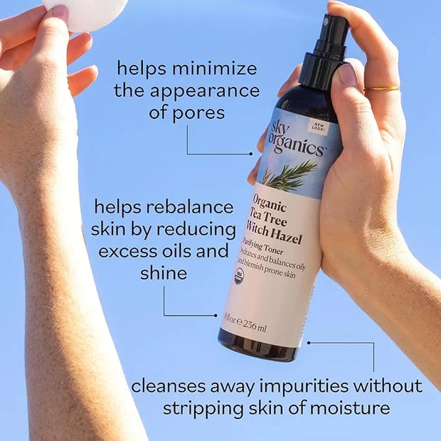 Sky Organics Organic Tea Tree & Witch Hazel for Face, Purifying Facial Toner to Hydrate, Soothe, Cleanse and Balance Blemi...