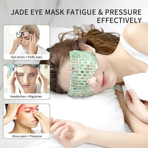 Jade Eye Mask, gemshan 2 Pcs Stone Eye Mask Hot or Cold Use, Green Jade Facial Eye Sleeping Mask - Product Image
