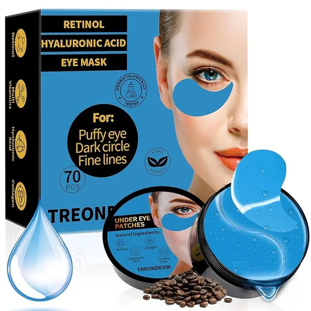 Under Eye Masks for Dark Circles and Puffiness 70PCS, Under Eye Patches for Puffy Eyes Treatment, Under Eye Gel Pads w/Col...
