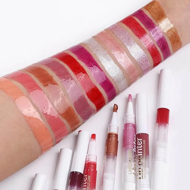 2 in 1 Red lip gloss Lip Plumper Gloss Tinted Glitter Shimmer Lipgloss Lipstick Moisturizing High Shine And Vegan Plumping...