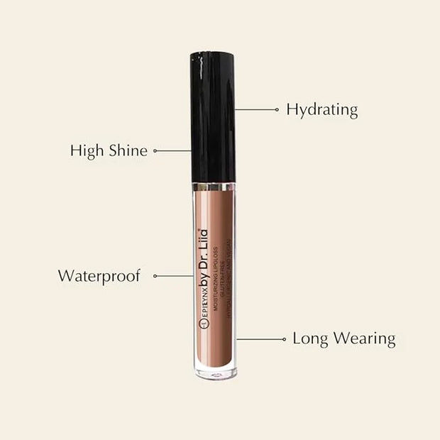 Vegan Moisturizing, Long Lasting Lip Gloss - Satin & Glitter - Allergen Free for Sensitive Skin - Neutral Brown by Dr. Lii...