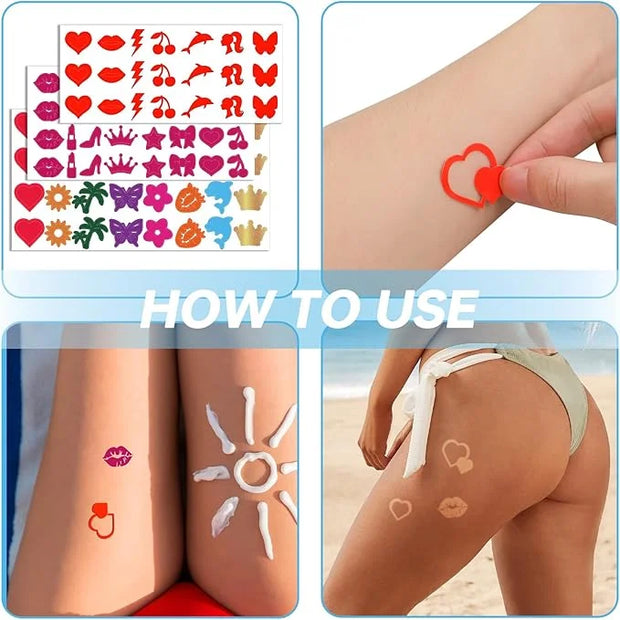 225 Pieces Tanning Stickers, Sunbathing Tattoo Body Sticker Self Adhesive for Indoor Tanning Beds, 15+ Styles Heart Butter...