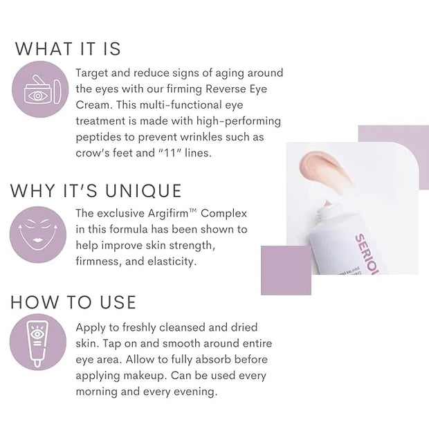 Serious Skincare - Reverse Lift Eye Cream Moisturizer with Peptides - Skin Firming Wrinkle Formula - Temporarily Lift & Fi...