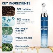 5% Caffeine 5% Retinol Eye Cream for Dark Circles, Puffiness and Bags, Hyaluronic Acid and Niacinamide Under Eye Cream Ant...
