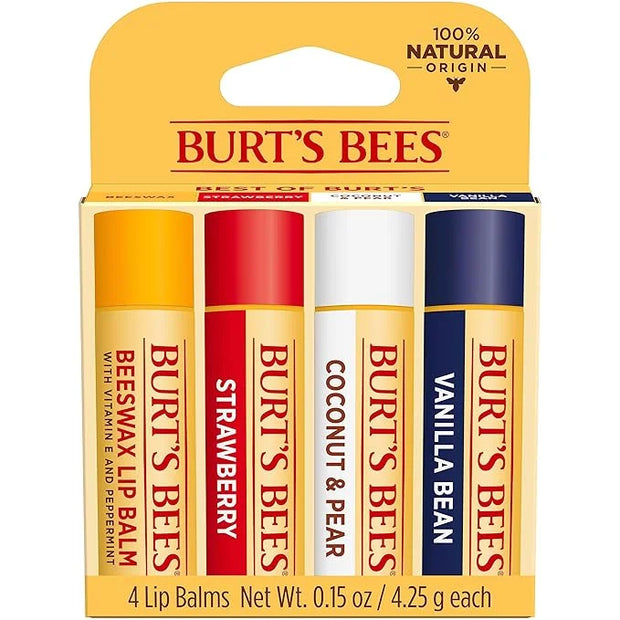 Burt's Bees Lip Balm, Beeswax, Strawberry, Coconut and Pear, and Vanilla Bean Pack, With Responsibly Sourced Beeswax, Tint...