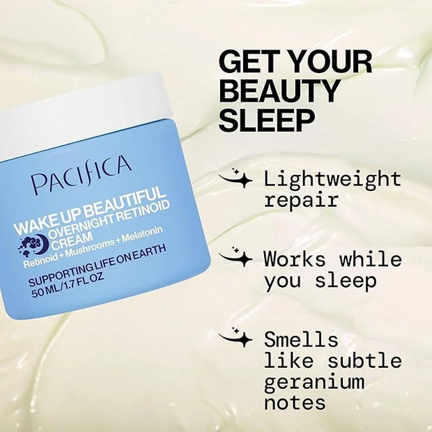 Pacifica Wake Up Beautiful Retinoid Night Cream – Overnight Anti-Aging Moisturizer with Hyaluronic Acid & Melatonin, Reduc...