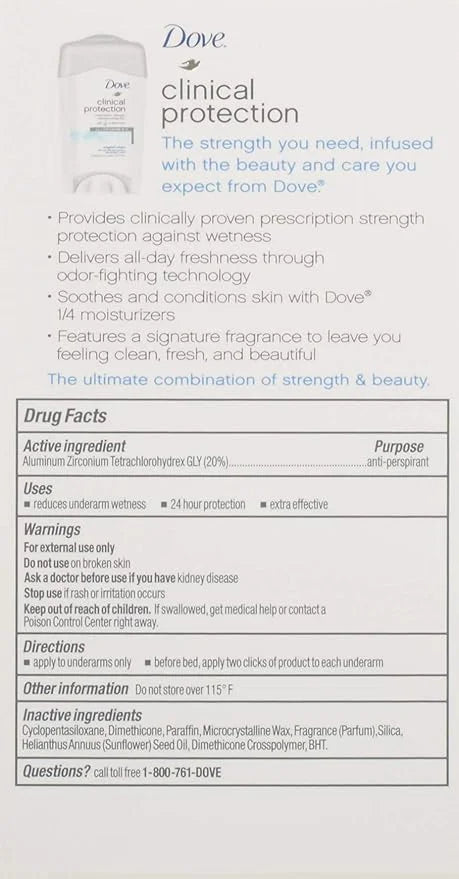 Dove Clinical Protection Antiperspirant/Deodorant, Original Clean, Stick, 1.7 Ounce (Pack of 2) - Product Image