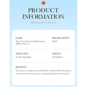 BIOAQUA Aloe Vera Sunscreen Spray SPF60+ PA+++ UVA/UVB Repair Refreshing Moisturizing Waterproof Sweat Resistant 150ml / 5...