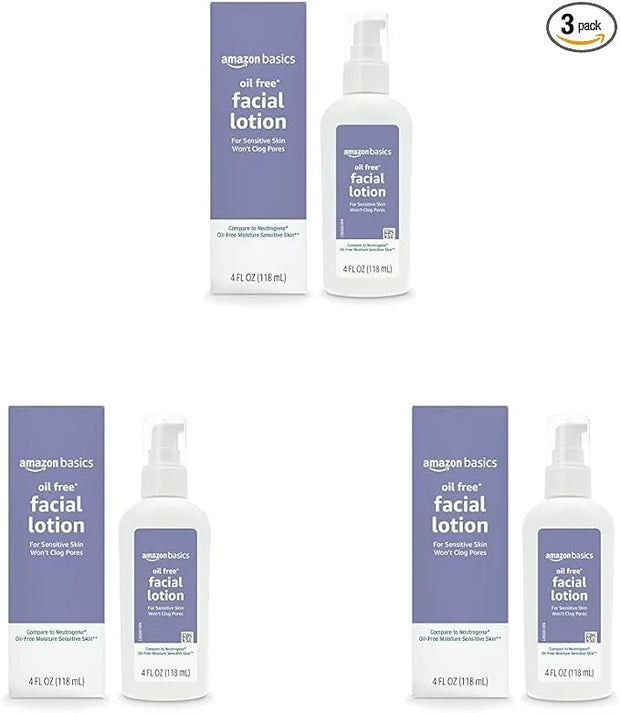 Amazon Basics Oil-free Facial Moisturizer for Sensitive Skin, Fragrance Free, 4 Fluid Ounce (Previously Solimo) (Pack of 3...