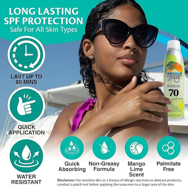 Continuous Tropical Mist Spray Sunscreen SPF 70, Reef Safe Sunscreen Spray, Up to 80 Minutes Water Resistant Sunscreen Fac...