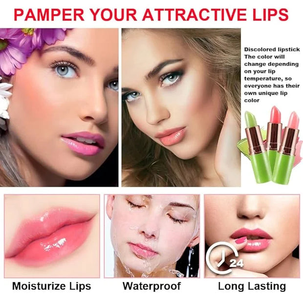 evpct 3Pcs Magic Color Changing Lipstick Long Lasting Waterproof 24 Hours Original for Women, Aloe Vera Strawberry Peach P...