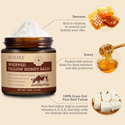 Organic Beef Tallow for Skin, Tallow Face Moisturizer, Tallow and Honey Balm, Grass-Fed Whipped Beef Tallow and Honey Crea...