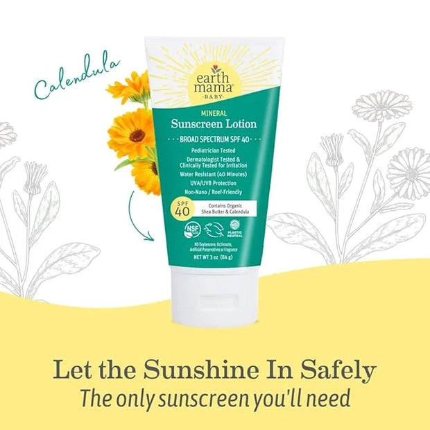 Earth Mama Baby Mineral Sunscreen Lotion SPF 40 | Reef Safe, Non-Nano Zinc, Natural Water Resistant Sun Cream for Babies, ...