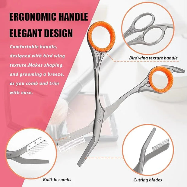 LePinko Eyebrow Trimming Scissors with Combs, Gifts For Men Women Stocking Stuffers, Gray - Product Image