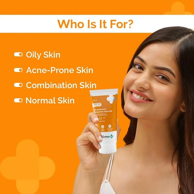 1% Hyaluronic Sunscreen SPF 50 Aqua Gel, PA++++, Lightweight, No white-cast for Broad Spectrum & Blue Light Protection for...