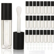 COSIDEA 24 pcs Empty 5ml big brush lip gloss tube black round lipgloss tubes container with big doe foot wand cosmetic pac...