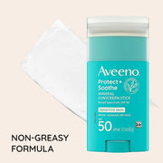 Aveeno Protect + Soothe Mineral Sunscreen Stick for Sensitive Skin, SPF 50, Water-Resistant for 80 minutes, Face & Body Su...