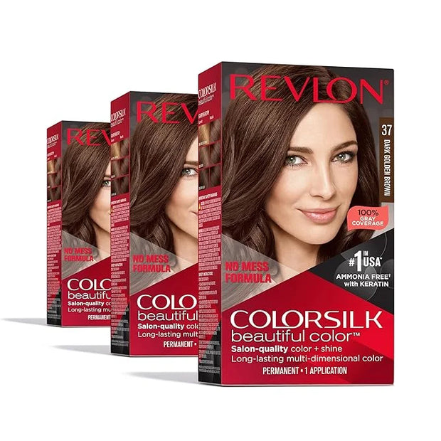 Revlon Colorsilk Beautiful Color Permanent Hair Color, (OLD VERSION) 37 Dark Golden Brown (Pack of 3) - Product Image