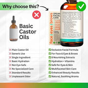 Organic Castor Oil For Face Moisturizer, Eyes, Eyelashes, Eyebrows, Wrinkles with Jojoba, Rosehip, Grapeseed, Squalane, Pa...