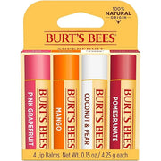 Burt's Bees Lip Balm - Pink Grapefruit, Mango, Coconut & Pear, and Pomegranate Pack, Lip Moisturizer With Beeswax, Tint-Fr...
