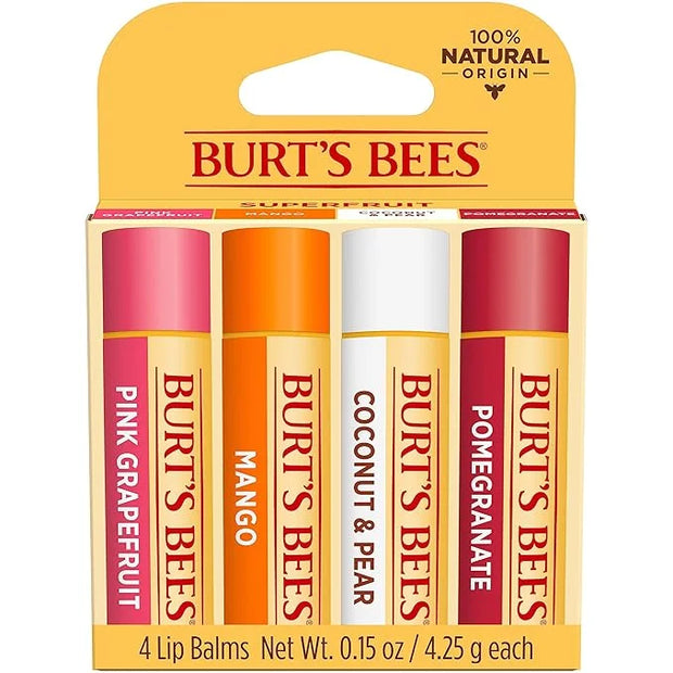 Burt's Bees Lip Balm - Pink Grapefruit, Mango, Coconut & Pear, and Pomegranate Pack, Lip Moisturizer With Beeswax, Tint-Fr...