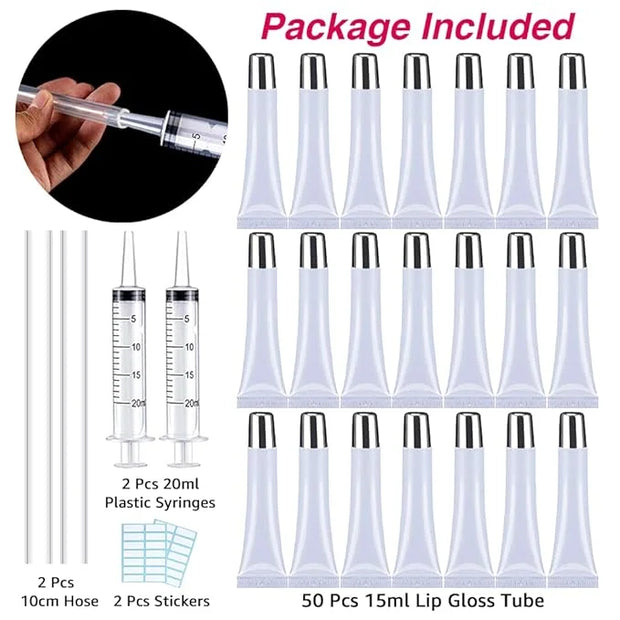 50PCS Lip Gloss Tubes 15ml Silver Cap Lip Gloss Containers Empty Lip Balm Tubes Refillable Cosmetic Squeeze Lipgloss Tubes...