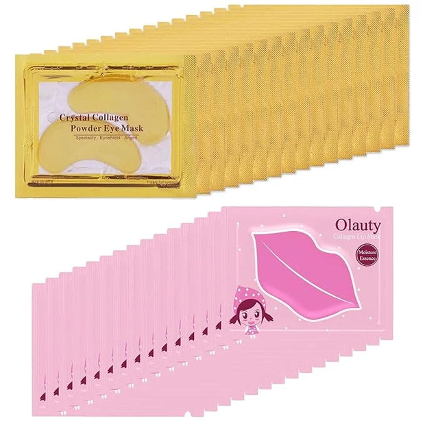 30 Pairs Lip Masks & 24K Gold Eye Masks, Crystal Collagen Eye Patches for Puffy Eyes, Gold Under Eye Mask for Puffy Eyes a...