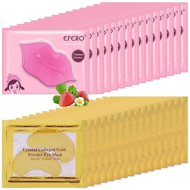 30 Pairs Lip Mask & Under Eye Mask, 24K Crystal Collagen Under Eye Patches for Puffy Eyes, Reducing Fine Lines & Dark Circ...
